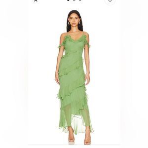 House Of Harlow 1960 Maxime maxi dress green chiffon ruffle slip x Revolve NWT